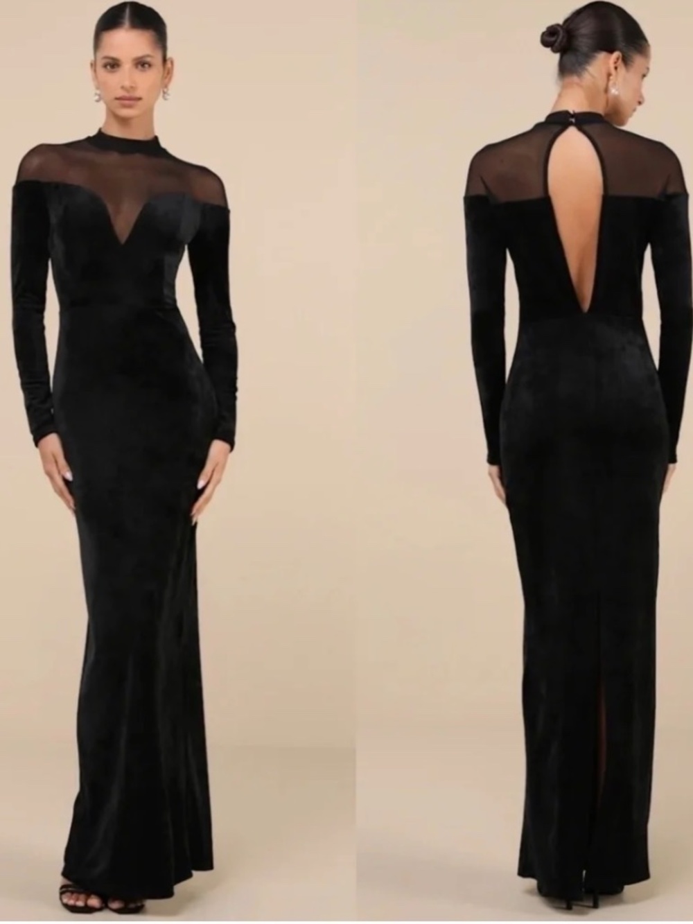 NWOT Lulus Exemplary Allure Black Velvet Mock Neck Long Sleeve Maxi Dress M